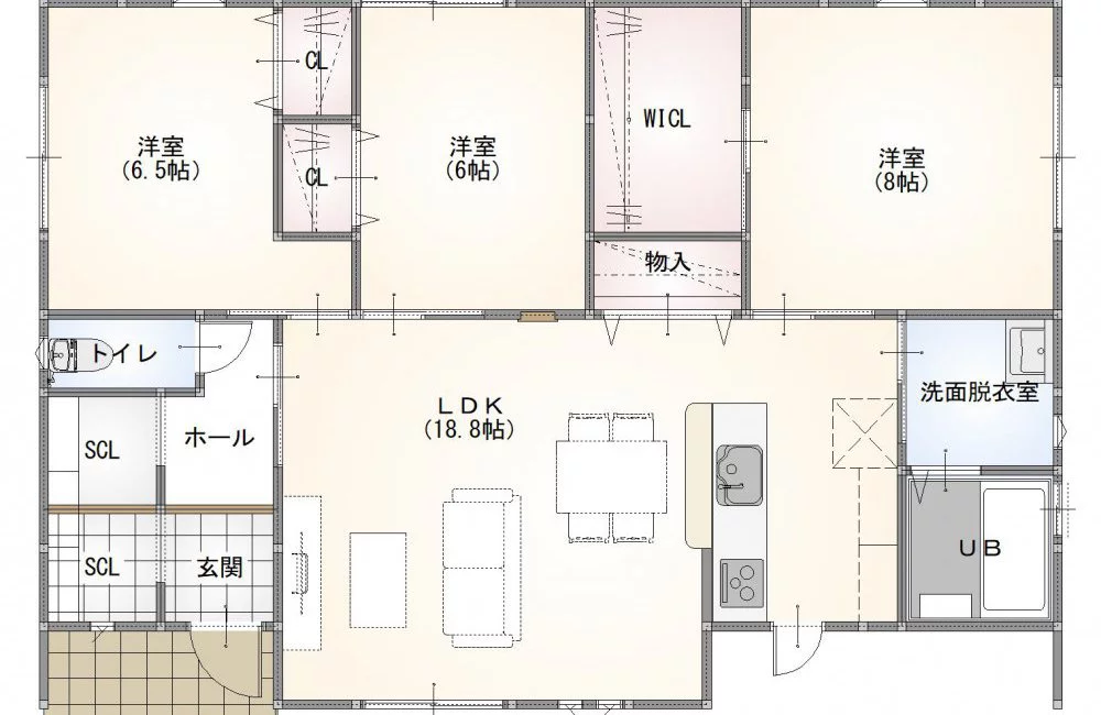 防府市酢貝2号地 モデルハウス(平屋/3LDK)