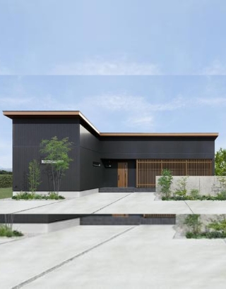 ナチュラルな木目×締め色の黒でシックな平屋住宅