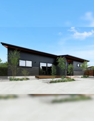 ブラックメインのシックで重厚感のある平屋住宅