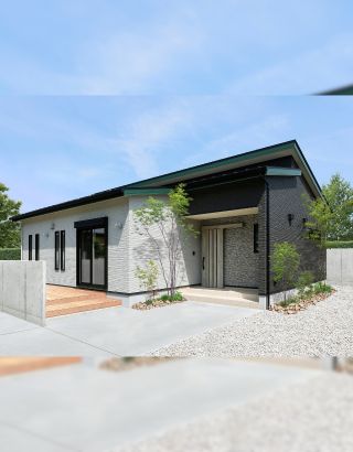 ツートンカラーが際立つ洗練されたモダンな平屋住宅