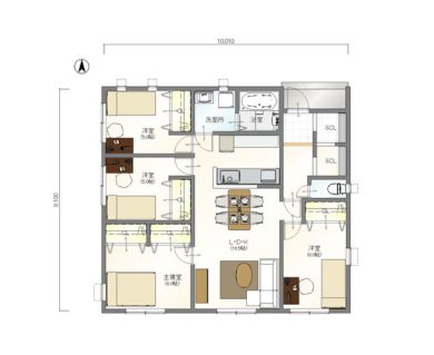 標準プラン:HN-Atype 4LDK平屋
