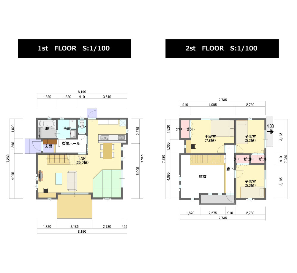 吹き抜けの光回廊で2Fと繋がるキューブハウス
