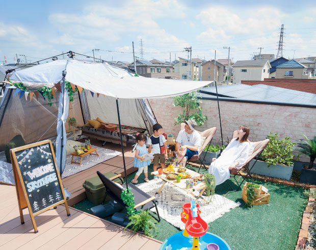 リピア|スカイテラス(屋上)では仲間とBBQをしたり、家族だけでおうちキャンプを楽しんだりと、完全プライベート空間でアウトドアが楽しめます。