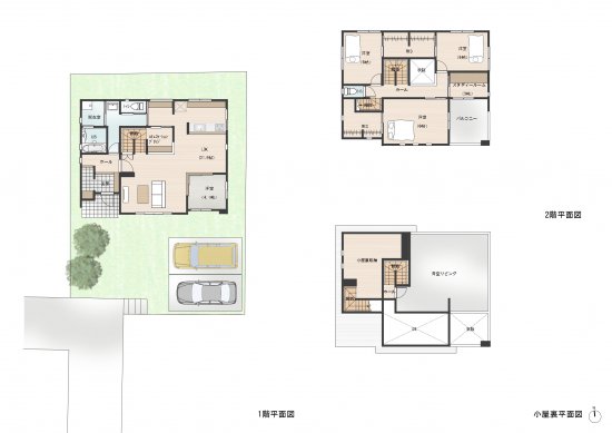 小屋裏に収納と青空リビングのある開放的な住まい