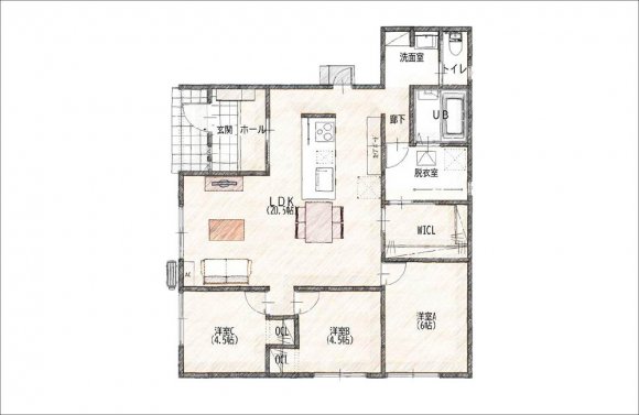  【山陽小野田市】新生2丁目8号地（平屋建て／3LDK） Floor Plan1