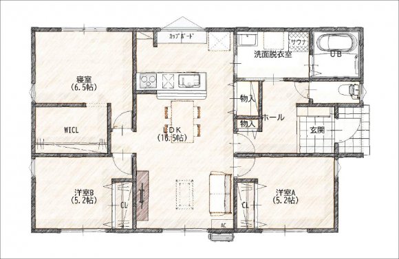  【山口市】ソルス宮野下（平屋建て／3LDK） Floor Plan1