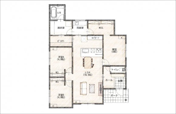  【山口市】赤田17号地（平屋建て／3LDK） Floor Plan1