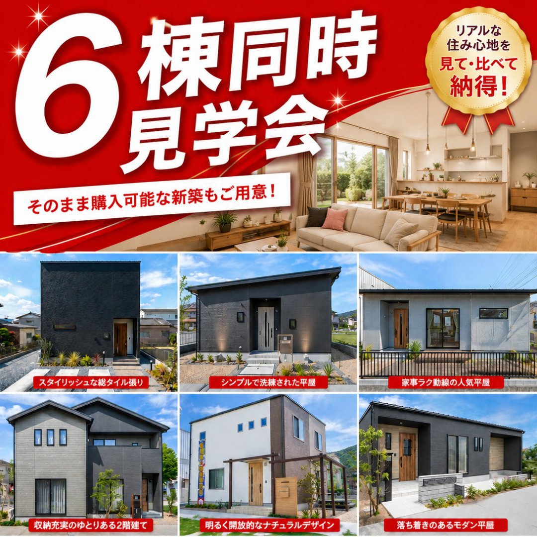 【山口・防府】平屋も2階建ても一気に見比べる！3LDK〜5LDKまで大集結の「6棟同時見学会」開催