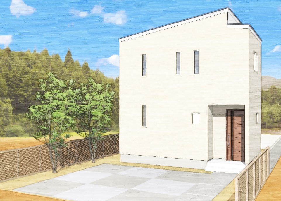 縦長窓のお洒落な白いお家