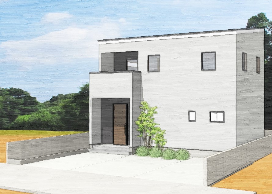 白を基調とした片流れ屋根のお家