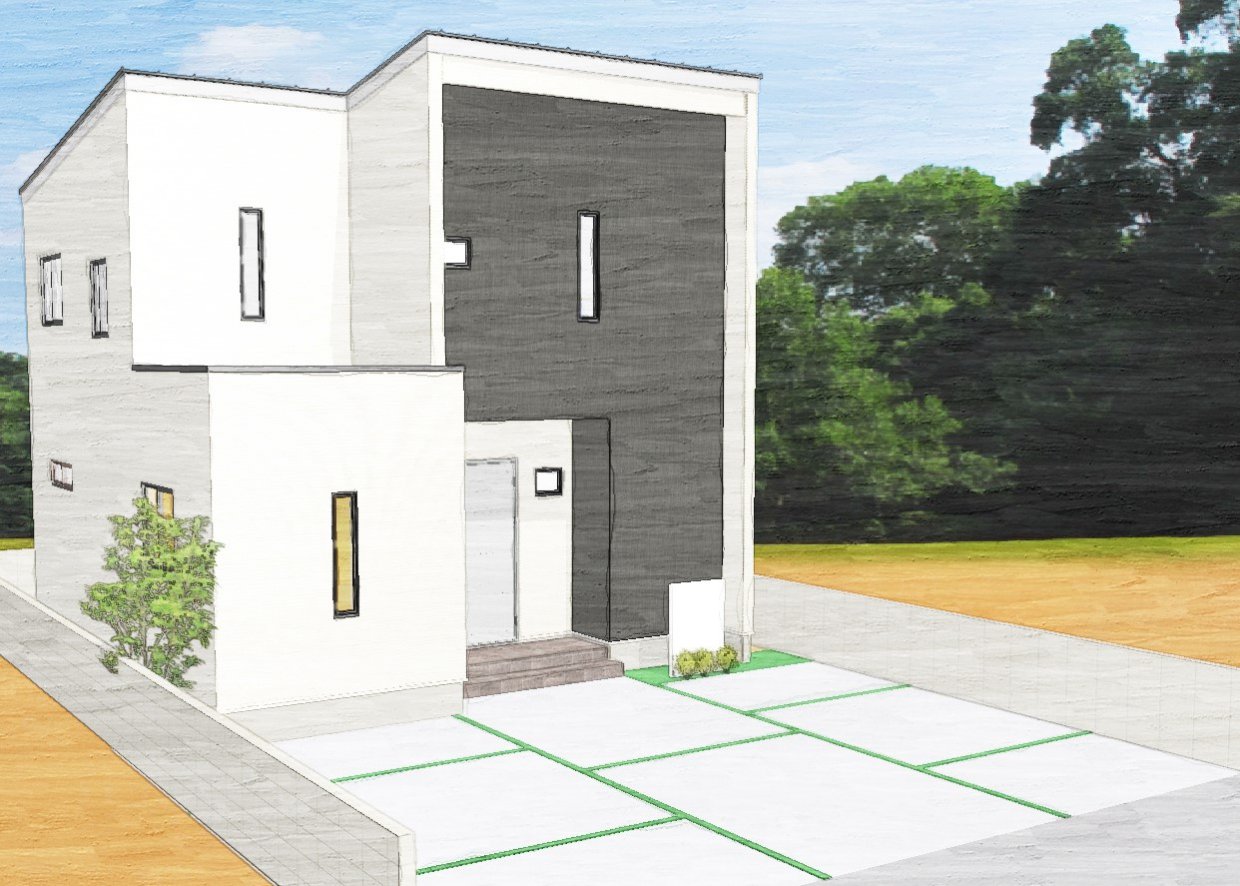 縦長窓がアクセントの個性的なお家