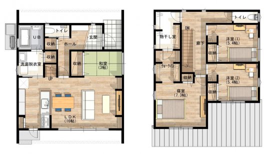 物干し部屋とウォークインクローゼットが回遊できるお家