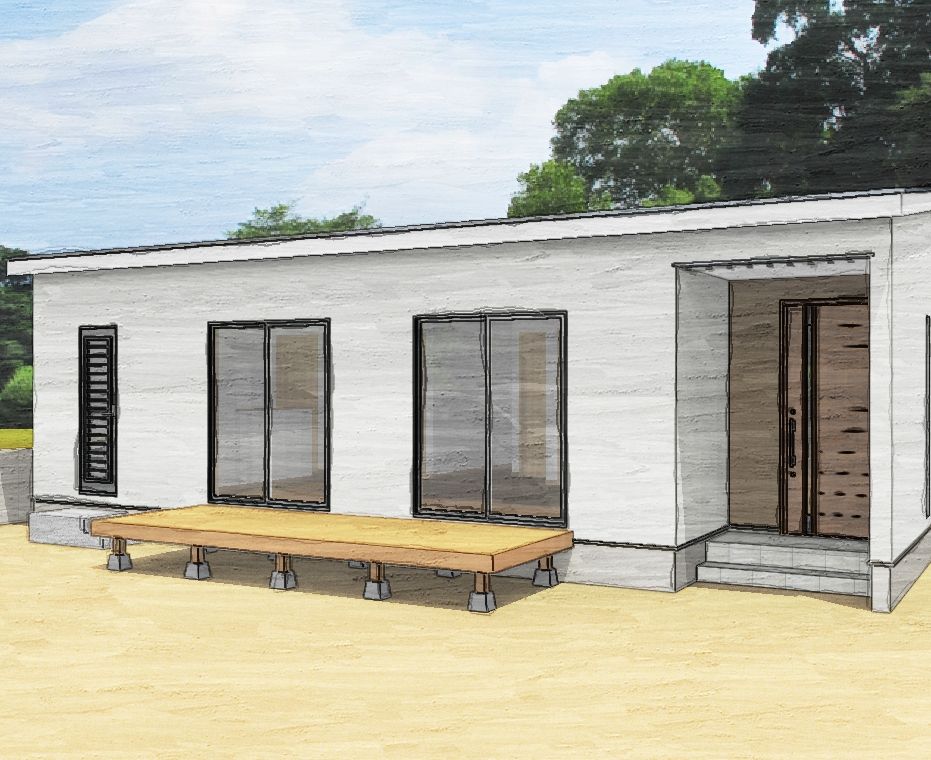 ウッドデッキのある家事ラクな平屋