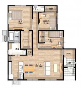 ウッドデッキのある家事ラクな平屋