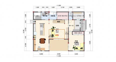 センターパティオと吹抜けのある家