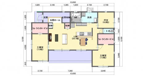 リビングからウッドデッキへつながる大開口・大空間の平屋