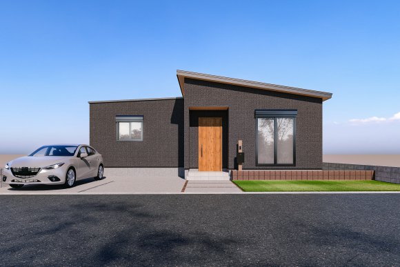 ∼ブラック×木目、上質であたたかみのある外観∼

外観はブラックで統一し、落ち着いた中にも存在感のあるデザインに。
玄関ドアと軒部分に木目を取り入れることで、シンプルながらも温かみを感じられるアクセントをプラスしています。
無駄を省いたすっきりとした外観は、どの角度から見ても上品でスタイリッシュ。
室内はホワイトを基調とした明るい空間で、外とのコントラストを楽しめるのが魅力。
外はクールに、中はやわらかく、家に入るたびに気分が変わる、心地よいギャップを感じられる住まいです。

※画像はイメージです