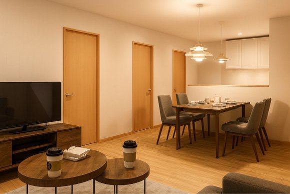 ワンフロアで生活が完結する人気の平屋で、効率的な家事動線を実現しました。白を基調としたシンプルモダンな外観は、洗練された印象を与えます。

内装はナチュラルな色合いで統一しており、お気に入りの家具や家電を自由に組み合わせて、自分らしい空間づくりを楽しめます。家族のコミュニケーションが自然と育まれるよう、ゆとりのある空間設計にもこだわりました。

※写真はイメージです。