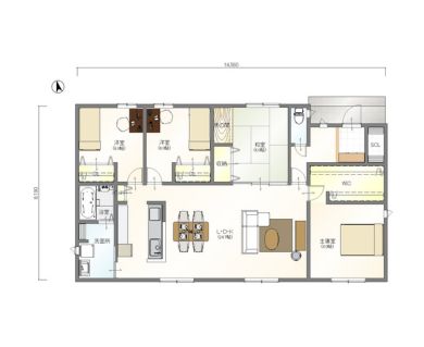 家族構成を意識した効率的な34坪4LDK平屋