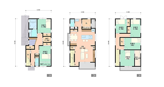 大家族でも満足の3階建て