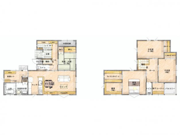 家事コーナーがあり、車からスグにキッチンに行ける家