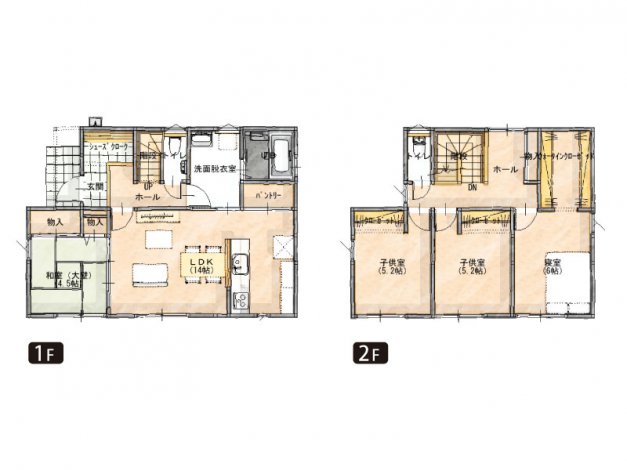 大開口でつながるリビングと和室！しっかり収納の家