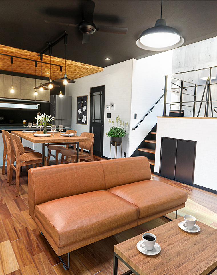 アンティークなスキップフロアのあるブルックリンテイスト住宅