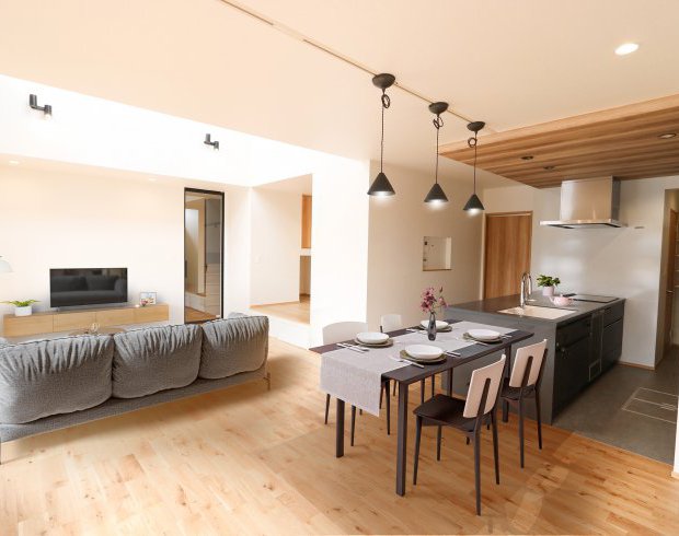 ダイニングとキッチンが横並びなので、料理の配膳や片付けがとってもスムーズ。毎日の家事の負担が軽くなる、嬉しい動線です。
※写真はイメージ。