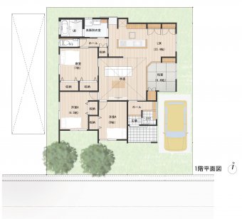 屋根を高くすることでLDKに吹き抜けを。狭さを全く感じさせない平屋