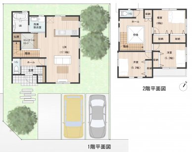 中二階に家族共有のスタディコーナーのあるお家