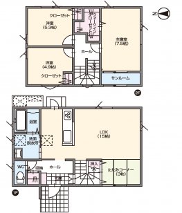 住宅街に建つ北欧デザインの広々間口の家