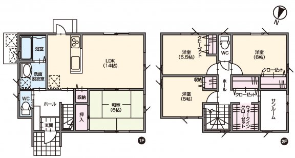 ウォークインクローゼットとサンルームのある家事ラクの住まい