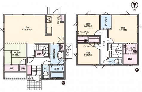 書斎と対面キッチンのあるこだわり家族の住まい