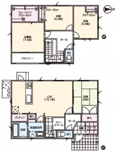 カウンターキッチンから広々LDKと和室を見渡せる住まい