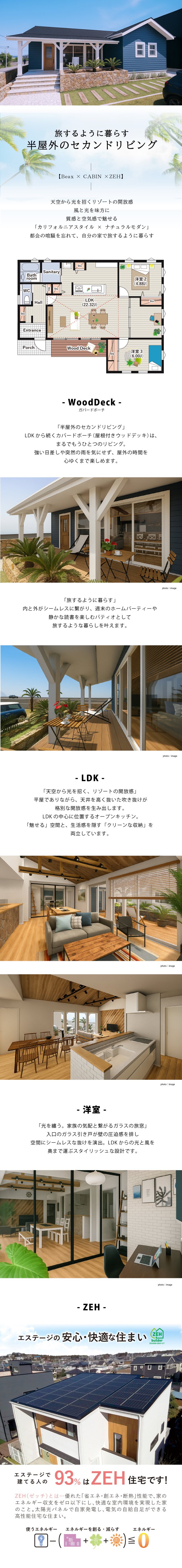 西海岸風平屋の外観と物件のコンセプト・写真と間