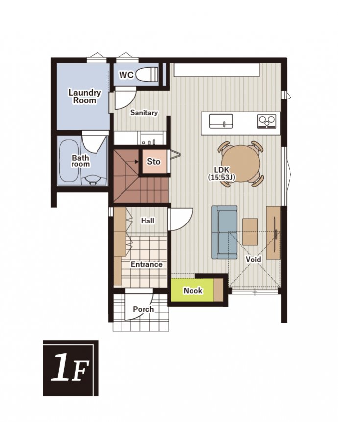 ヌックと回遊動線のある1階間取り