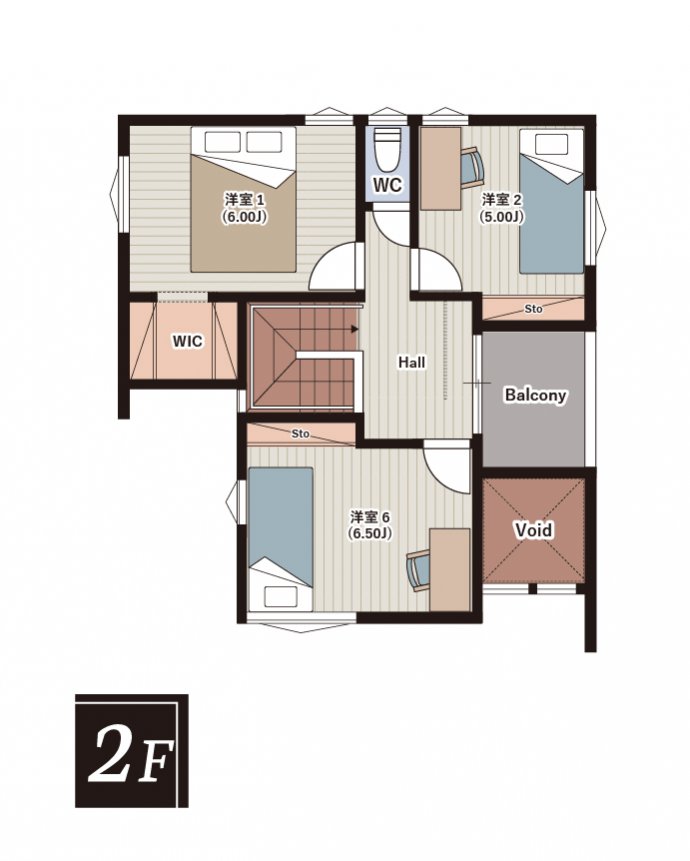 3洋室とWIC付きの吹抜のある2階間取り図
