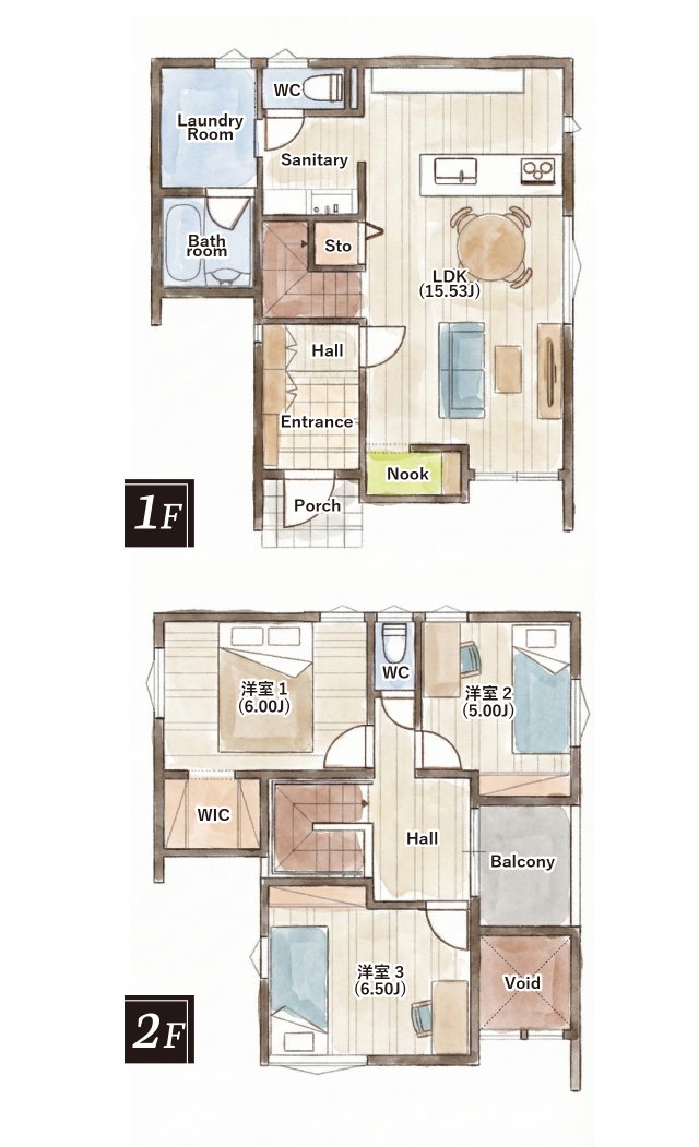 １階と２階の間取り図
