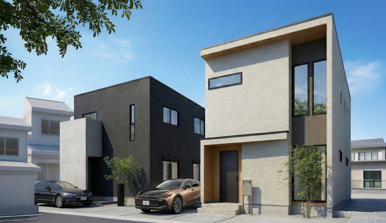 白と黒のコントラストが美しいモダン住宅の外観