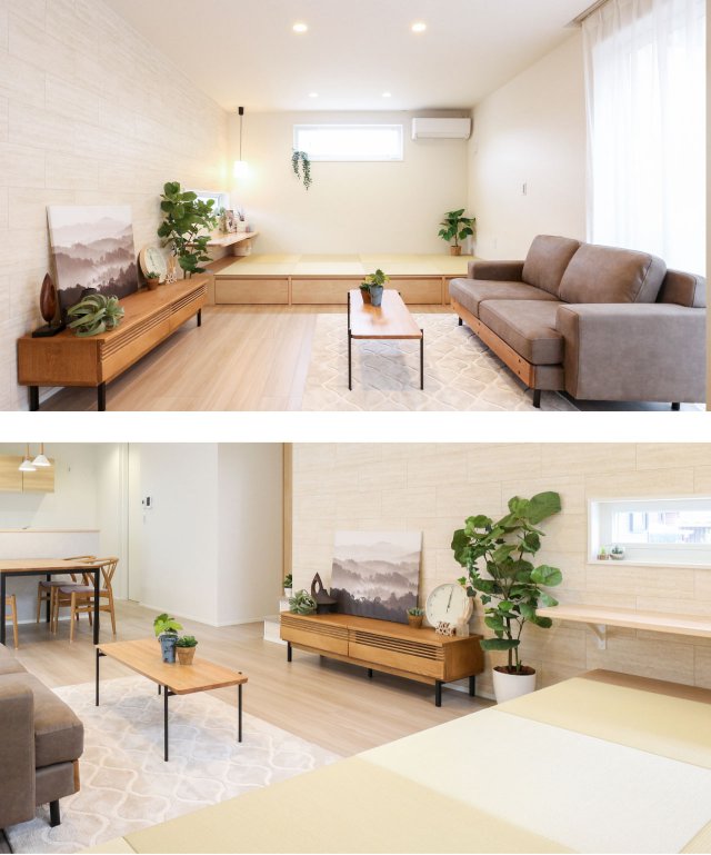 小上がり畳と木目が調和するLDK
