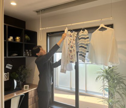 今流行りの室内物干し！